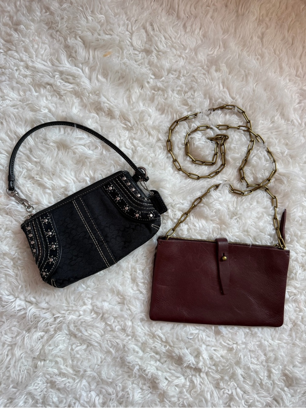 Coach & Madewell Black Wristlet and Burgundy Leather Purse Bundle